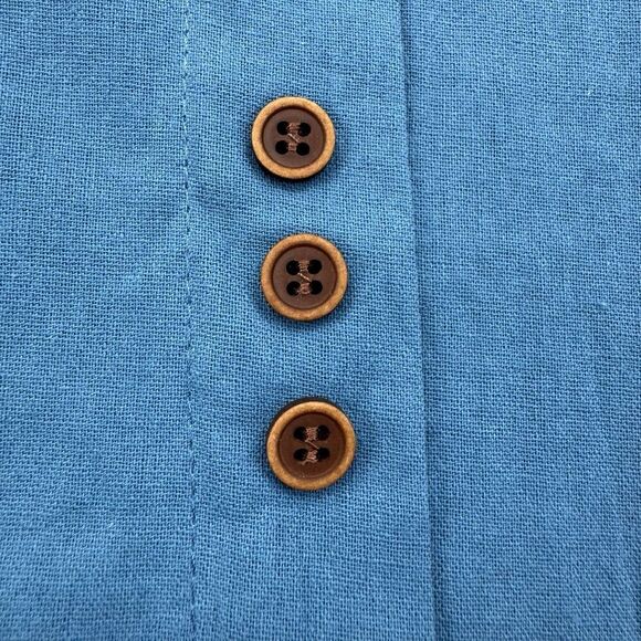 Blue Top Birds Dandelions Short Sleeve Buttons Size XL Lightweight - Picture 2 of 8